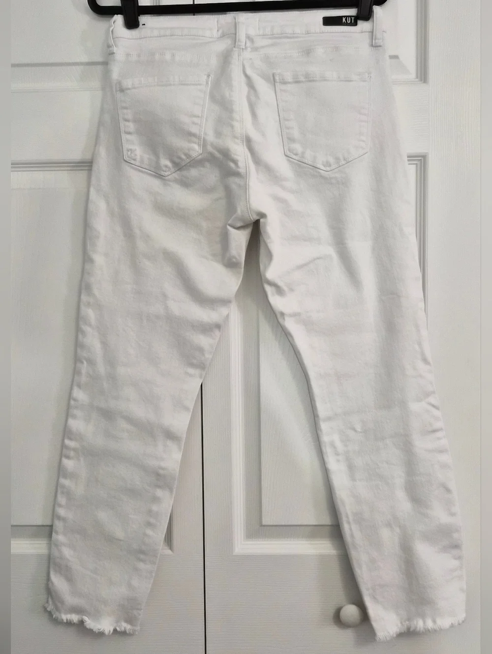 KUT Reese White Jeans 8 Raw Hem Ankle Straight High Rise Summer
